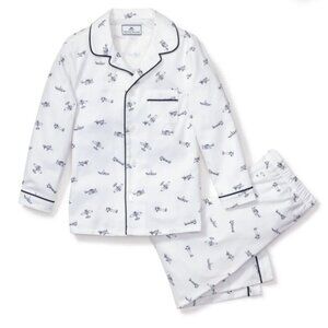 Boys Airplane Print Pajama Set Long Sleeve Button-Up Top & Pants 50% Cotton 50%